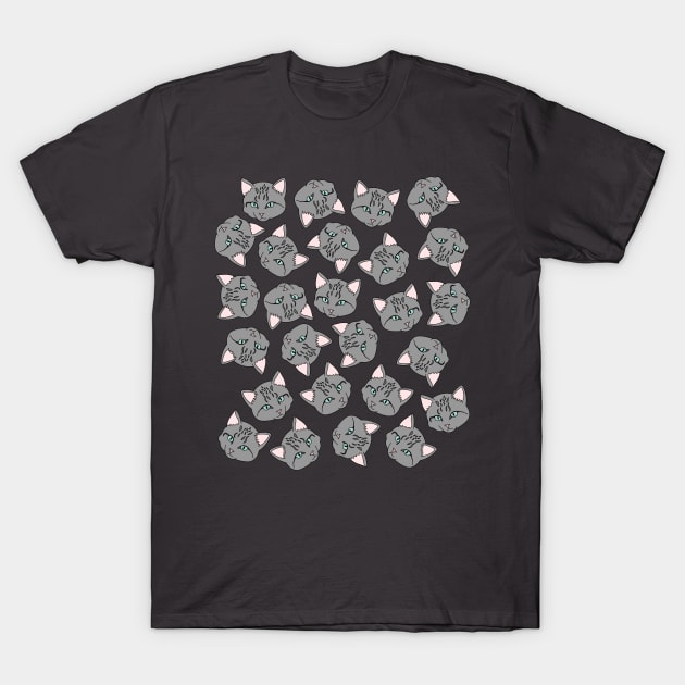 Cute Cartoon Gray Cat Head Pattern, made by EndlessEmporium T-Shirt by EndlessEmporium